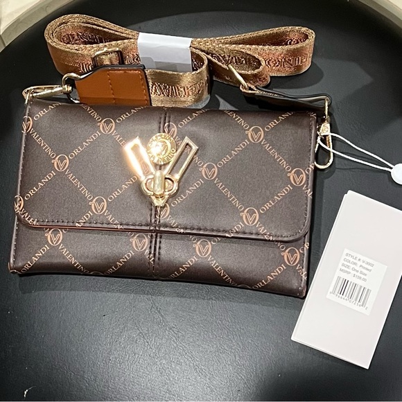 Valentino Brown and Gold Logo Crossbody Bag with turn lock closure - Picture 10 of 10